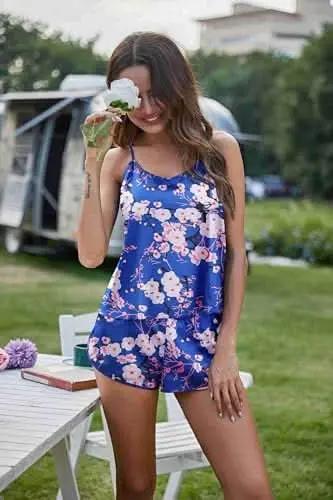 Silk Pajamas Set for Women Satin Backless Lingerie Pjs Cami Top and Shorts Nightwear - Love Salve